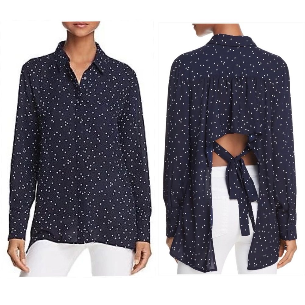 Bardot Navy Polka Dot Open-Back Button-Front Tie-Back Top